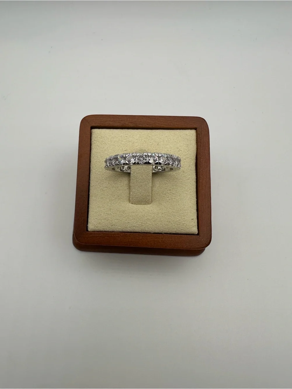 925 Sterling Silver Clear Round Prong Set Eternity Band Ring, Size 10